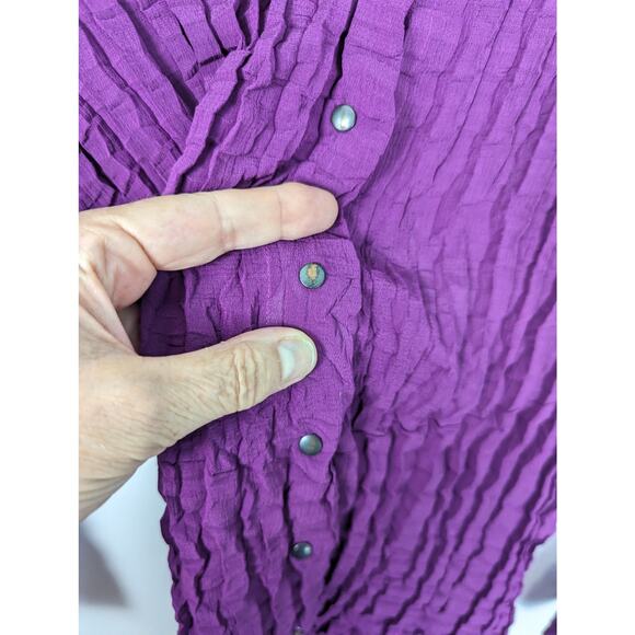 Babette Fuchsia Snap Front Crinkle Pleated Long Tunic Shirt or Mini Dress Small - Picture 9 of 10
